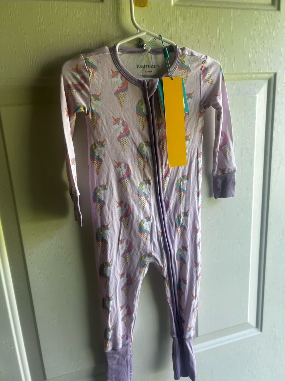 NWT 12-18 Posh Peanut Lilac Unicorn Ice Cream Print One-Piece Pajamas for Kids
